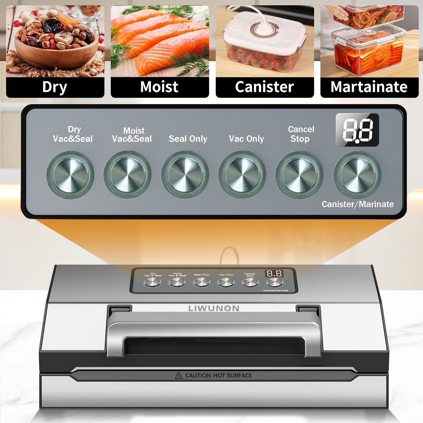 Upgraded Precision Fast-Vacuum Sealer, LIWUNON Commercial Full Automatic Food Vacuum Sealer Machine, Double Heat Seal, Built-in Cutter&Bag Storage, Powerful Food Vacuum Saver, 2 Bag Rolls&hose