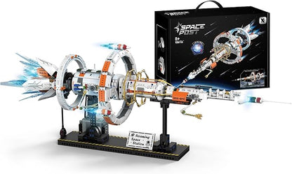 Space Station Building Set with Motor and LED Lights - 360°Rotating Space Shuttle Rocket Model Building Kits with Display Stand STEM Engineering Gift for Adults Men Kids (1583 PCS)