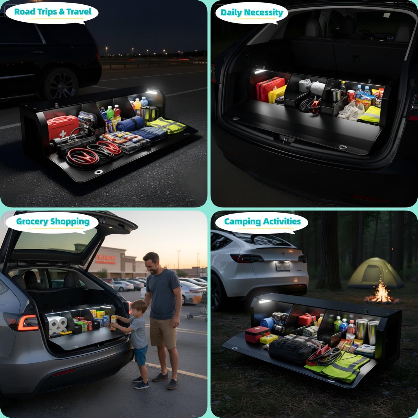 CarCrate Car Trunk Organizer with LED Light, SUV Organizer Trunk Storage, Leather Callapsible Storage Box, Waterproof Car Organizers and Storage Powered by 4 AA Batteries(Batteries Not Included)