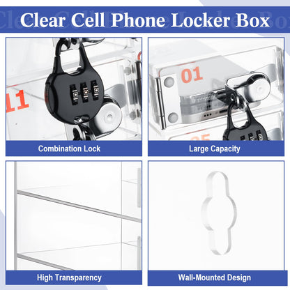 Colingmill 30 Slots Cell Phone Locker Box with Combination Lock, Clear Acrylic Phone Storage Cabinet for Back to School Classroom Students Employee Office Factory