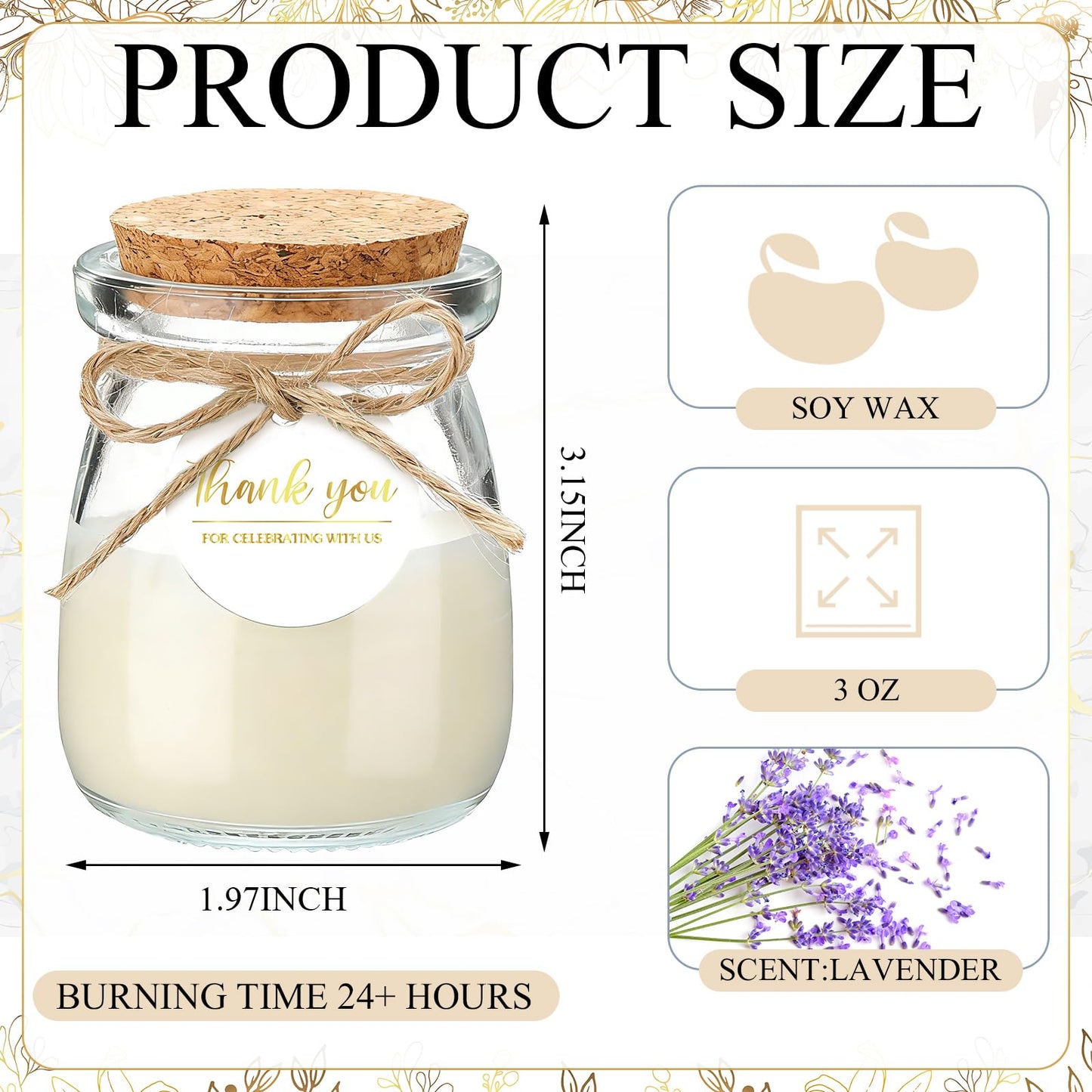 MTLEE 20 Sets Wedding Candle for Guests Beige Thank You Candles Gift Bulk Glass Jars Scented Soy Wax with Clear Gift Box for Bridesmaid Groomsman Bridal Shower Housewarming Party Favors