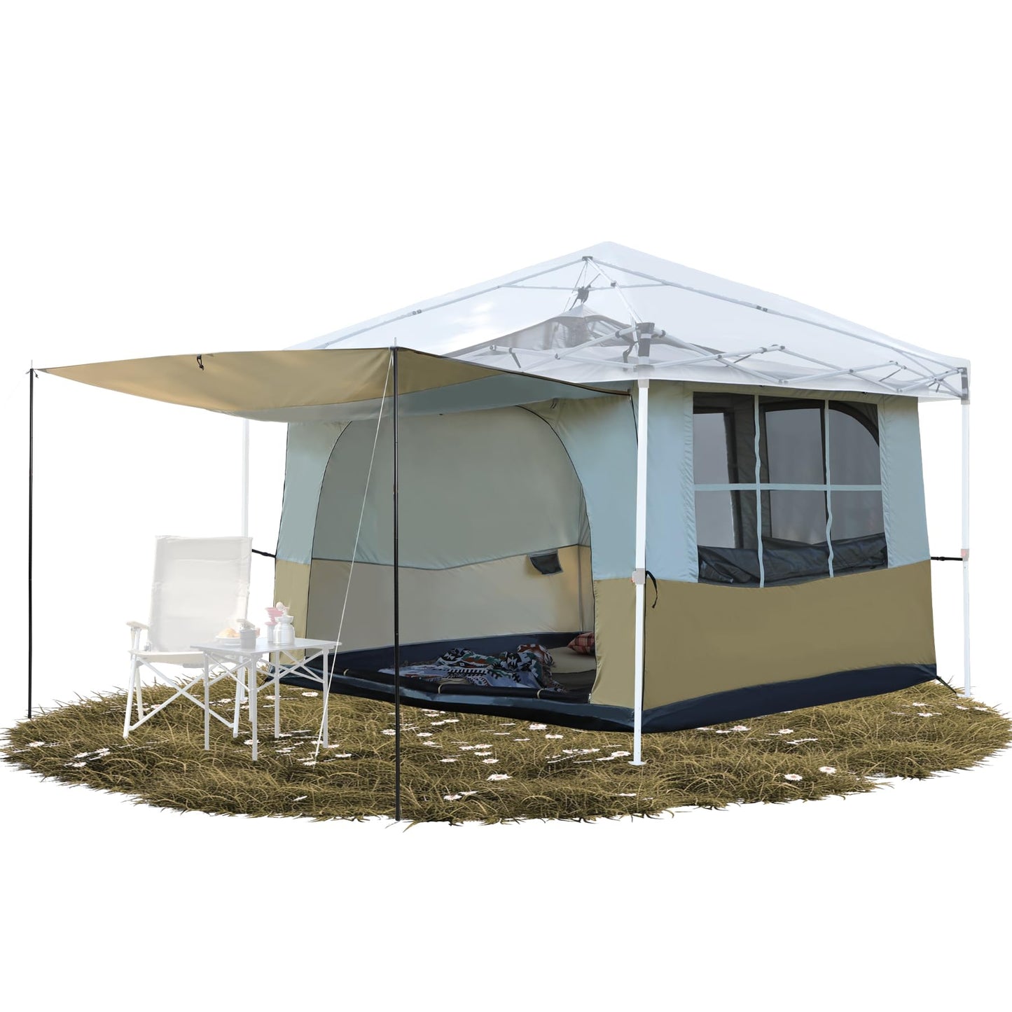 REDCAMP Canopy Camping Tent, Inner Tent with Awning Porch, Converts Straight Leg 10'x10' or 10'x20' Canopy into Camping Shelter, Fits 6 Person, Tawny(Frame/Shelter NOT Included)