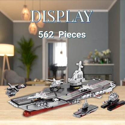 8 in 1 WW2 Aircraft Carrier Building Set Military Cruiser Ocean Battleship Toy with Helicopter &amp Boat (25 Warship Models) 562 Pieces Naval Gifts for Adults Man Teens 14+