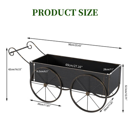 Athuiline Metal Raised Garden Bed with Wagon Wheels, Small Planter Raised Beds, Outdoor Planter Box for Flowers Herbs, Vegetables, Decorative Flower Cart for Patio, Balcony (Retro Gold)