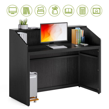 LITTLE TREE 47-Inch Reception Desk with Counter, Black Front Desk Reception Room Table, Retail Counter for Checkout, Modern Welcome Desk for Lobby, Office, Beauty Salon