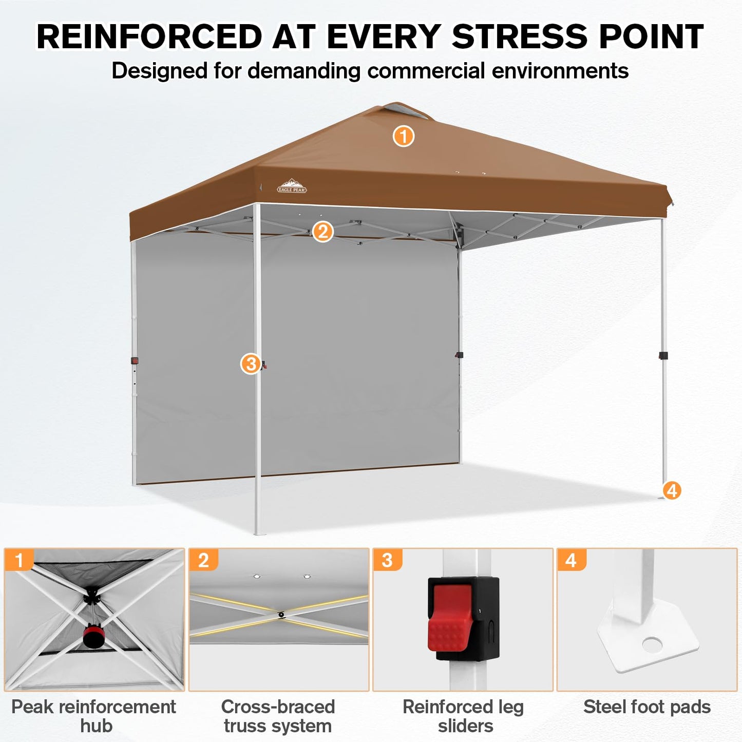 EAGLE PEAK Commercial Canopy 10x10 Pop Up Canopy Tent with 1 Sidewall, Easy Setup Heavy Duty Instant Event Shelter for Vendors & Markets, Outdoor Sun Shade, Khaki