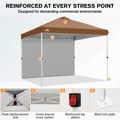 EAGLE PEAK Commercial Canopy 10x10 Pop Up Canopy Tent with 1 Sidewall, Easy Setup Heavy Duty Instant Event Shelter for Vendors & Markets, Outdoor Sun Shade, Khaki