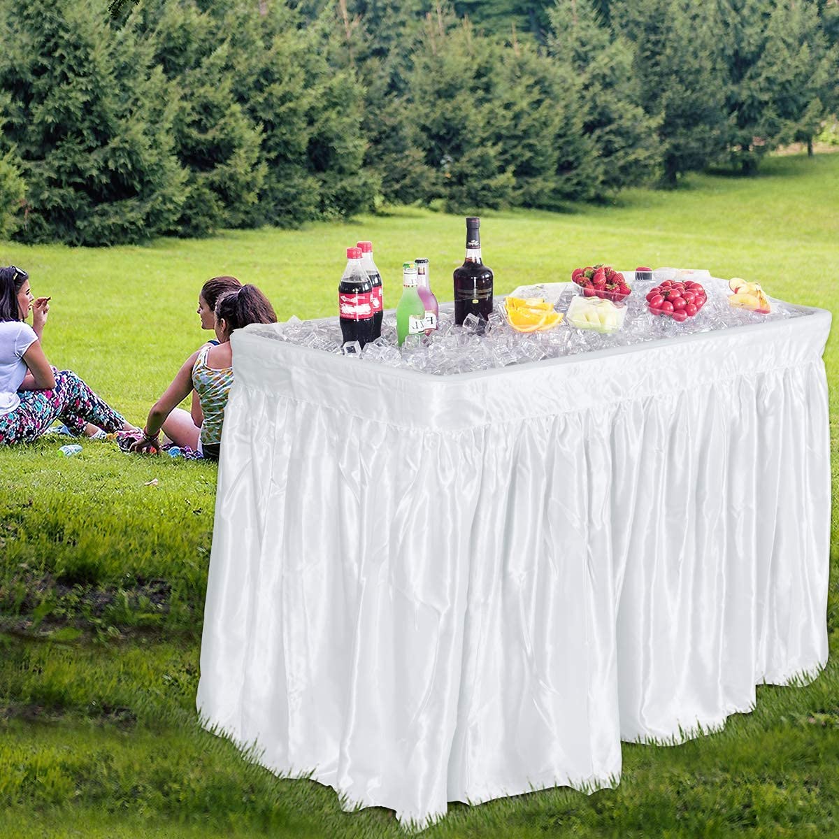 4 Foot Ice Cooler Table, Folding Buffet Cold Food Keeper w/Removable Matching Skirt & Drain Plug, Portable Patio Outdoor Chilling Table, Cooler Server for Party, Picnic, Camping, Wedding, BBQ