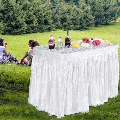 4 Foot Ice Cooler Table, Folding Buffet Cold Food Keeper w/Removable Matching Skirt & Drain Plug, Portable Patio Outdoor Chilling Table, Cooler Server for Party, Picnic, Camping, Wedding, BBQ