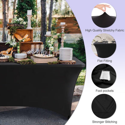 ABCCANOPY 4 FT Black Spandex Table Cover Stretch Fitted Wrinkle Resistant Tablecloth Reuse for Rectangular Folding Table Patry Event Wedding Banquet Protector
