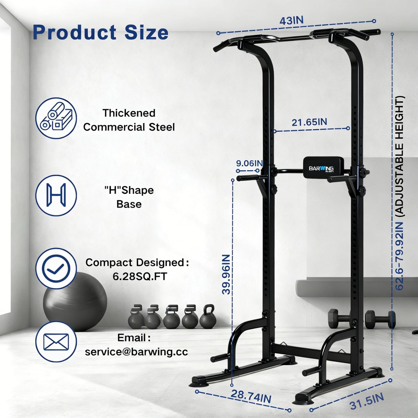 BARWING Power Tower Pull Up Bar Station for Home Gym Dip Station Adjustable Height Strength Training Workout Equipment 400LBS