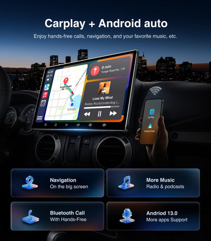 11.5 Inch 64G Car Radio Stereo Upgrade for Jeep Wrangler JK Compass Grand Cherokee Dodge Ram 2009-2012 with Wireless CarPlay/Android Auto/Android 13/Touch Screen/GPS Navigation/HD Backup Camera