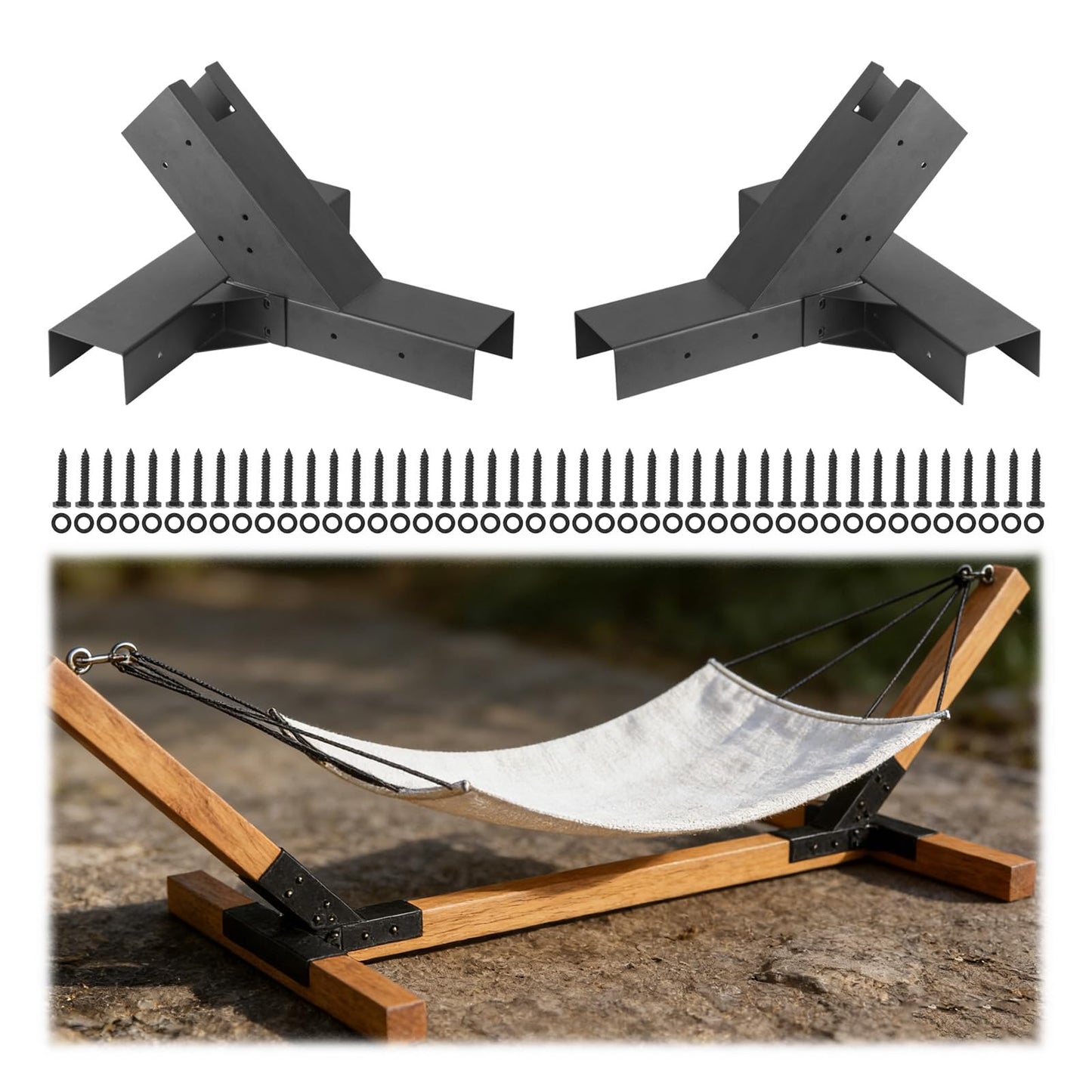 Heavy Duty Hammock Stand Bracket Kit - 500 lbs Capacity, Powder Coated Steel, Fits 4"x4" Posts, Easy DIY Installation