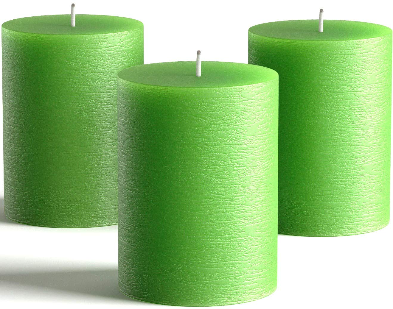 Melt Candle Company Set of 3 Pillar Candles 3" x 4" Unscented Handpoured Weddings, Home Decoration, Restaurants, Spa, Church Smokeless Cotton Wick - Green