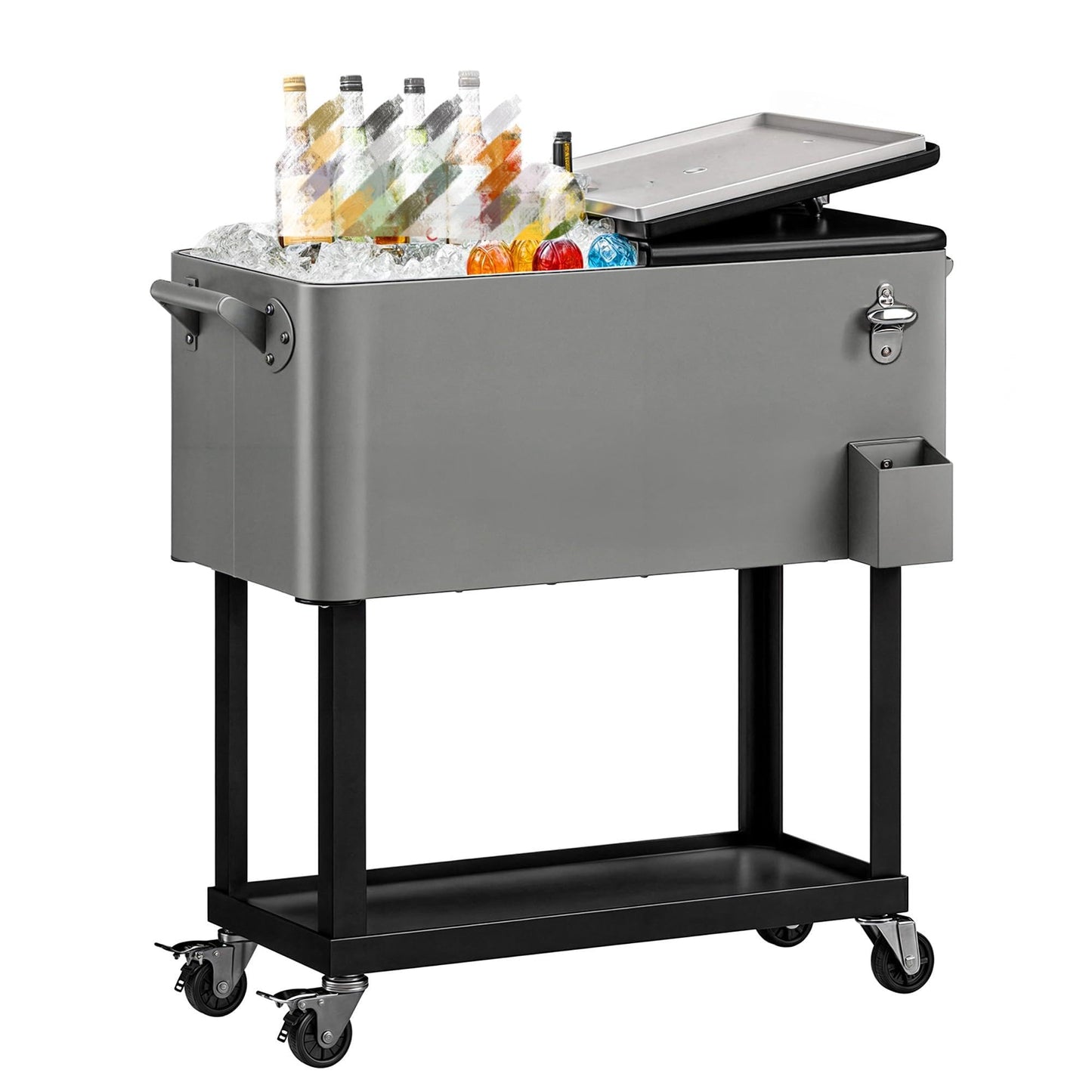 DWVO Ice Chest with Wheels,80 Quart Rolling Cooler with Bottle Opener Drainage, Patio Cooler Cart, Rolling Ice Chest with Handle for Patio Pool Deck Party BBQ Cookouts(Grey)