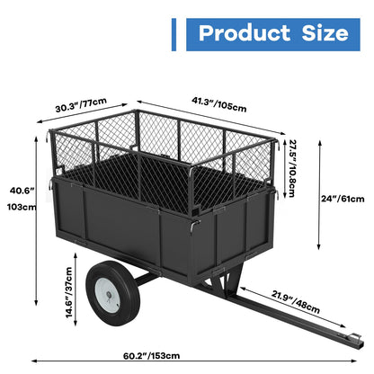 Heavy Duty Utility Trailer, 750lbs Capacity 17 Cu. Ft. ATV Dump Trailer, Garden and Lawn Mower Trailer with Removable Sides, Pull Behind Yard Cart for Tractors, ATV & UTV – Ideal for Hauling & Dumping