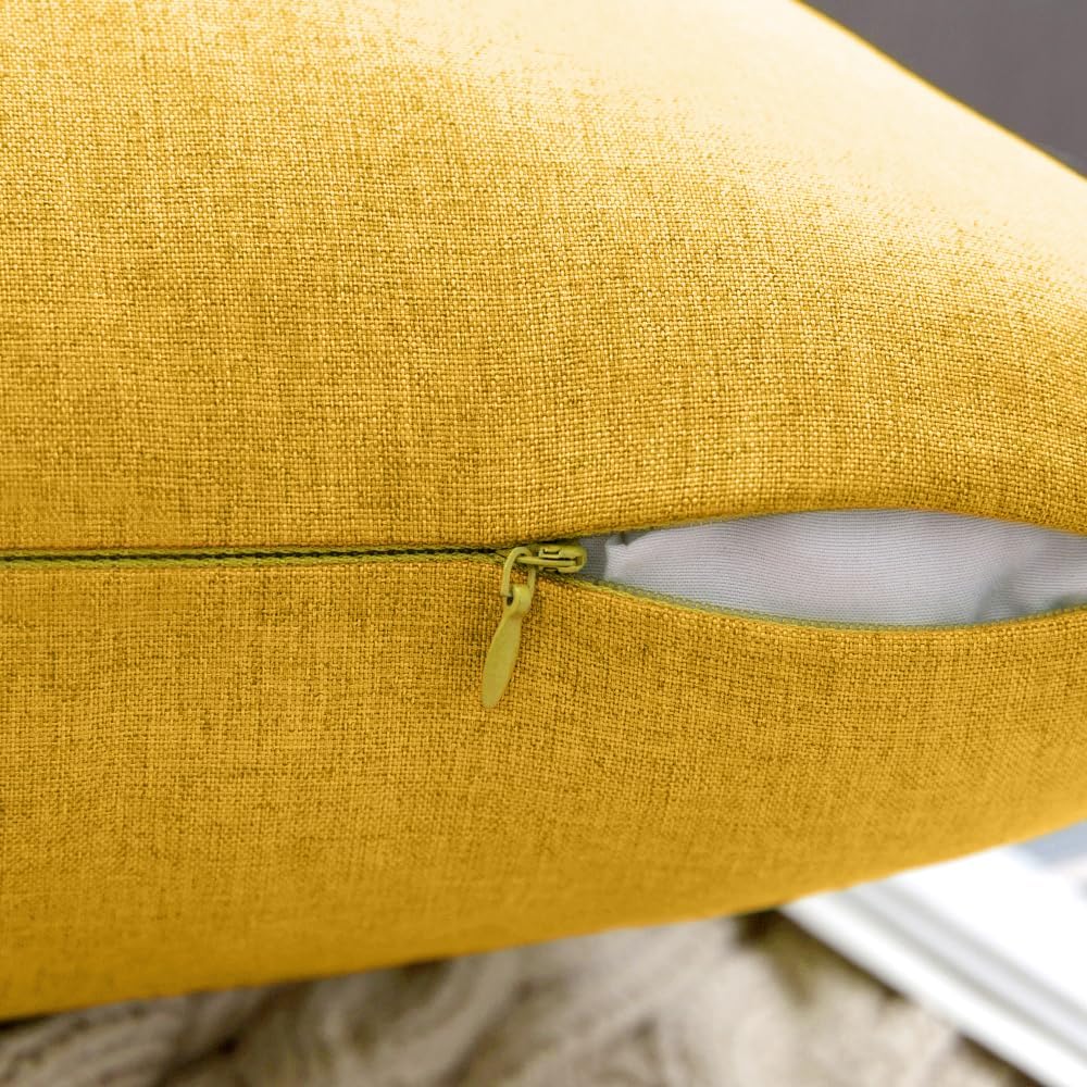 MIULEE Decorative Outdoor Throw Pillow Covers - Waterproof Faux Linen Cushion Cases | 16x16 Inch Mustard Yellow (Pack of 2)