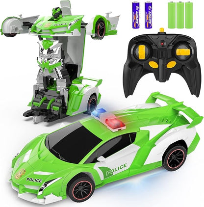 FDJ Remote Control Car - Transform RC Cars 2.4Ghz 1:18 Scale Transforming RC Drift Car with Flashing Lights One Key Deformation 360 Degree Rotating Drifting Remote Control Car for Boys Age 4-7 8-12