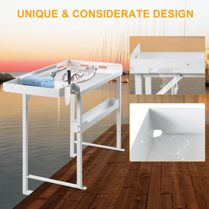 HomiShare Professional Heavy-Duty Dock-Mounted Fish Fillet Table, Corrosion-Resistant, Ergonomic Dock Cleaning Station with HDPE Cutting Board & Tool Storage