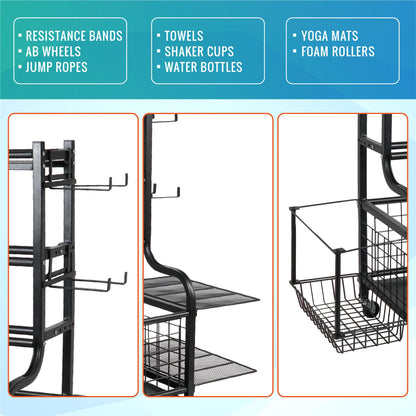 STUFFSTASH Dumbbell Rack for Home Gym, Heavy Duty Weight Rack for Dumbbells, Adjustable Dumbbell Stand with Storage, 700LB Capacity Gym Equipment Organizer with Wheels