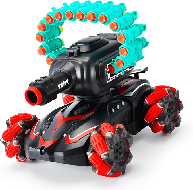 BOKSYUR Rc Car Shoot SoftBulletFits for NerfRc Tank That ShootsBattle ANK with Remote Control Tank That Shoots Foam Darts-Stunts16Foam Darts- Birthday Presents ForKids 7 8 9 10 11 Year Old（red）