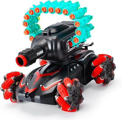 BOKSYUR Rc Car Shoot SoftBulletFits for NerfRc Tank That ShootsBattle ANK with Remote Control Tank That Shoots Foam Darts-Stunts16Foam Darts- Birthday Presents ForKids 7 8 9 10 11 Year Old（red）