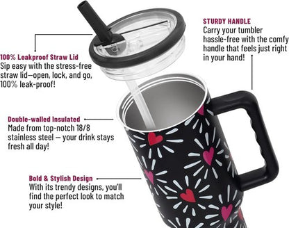 DLOCCOLD 40 oz Insulated Tumbler - Leak Resistant, Handle & Flip Straw | Car Cup Holder Friendly