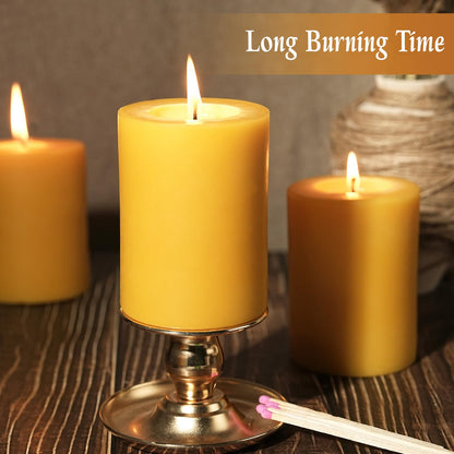 Natural Beeswax Pillar Candle, 120 Hours Long Burning Emergency Candles Unscented Pure Beeswax Pillar Candles 3x4in Dripless Bees Wax Candles for Home Paryer Parties, 2 Packs