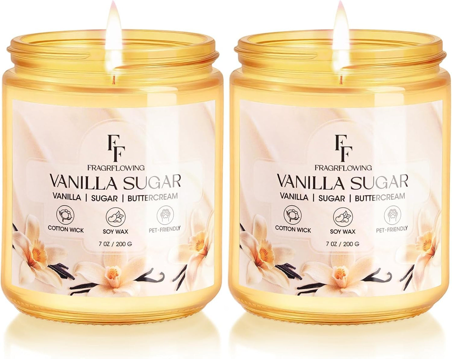 Vanilla Sugar Scented Candle, Natural Soy Wax Jar Candle for Home Scented, 100-Hour Burn Time Gifts for Women Men, 7 oz (2 Pack)