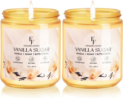 Vanilla Sugar Scented Candle, Natural Soy Wax Jar Candle for Home Scented, 100-Hour Burn Time Gifts for Women Men, 7 oz (2 Pack)