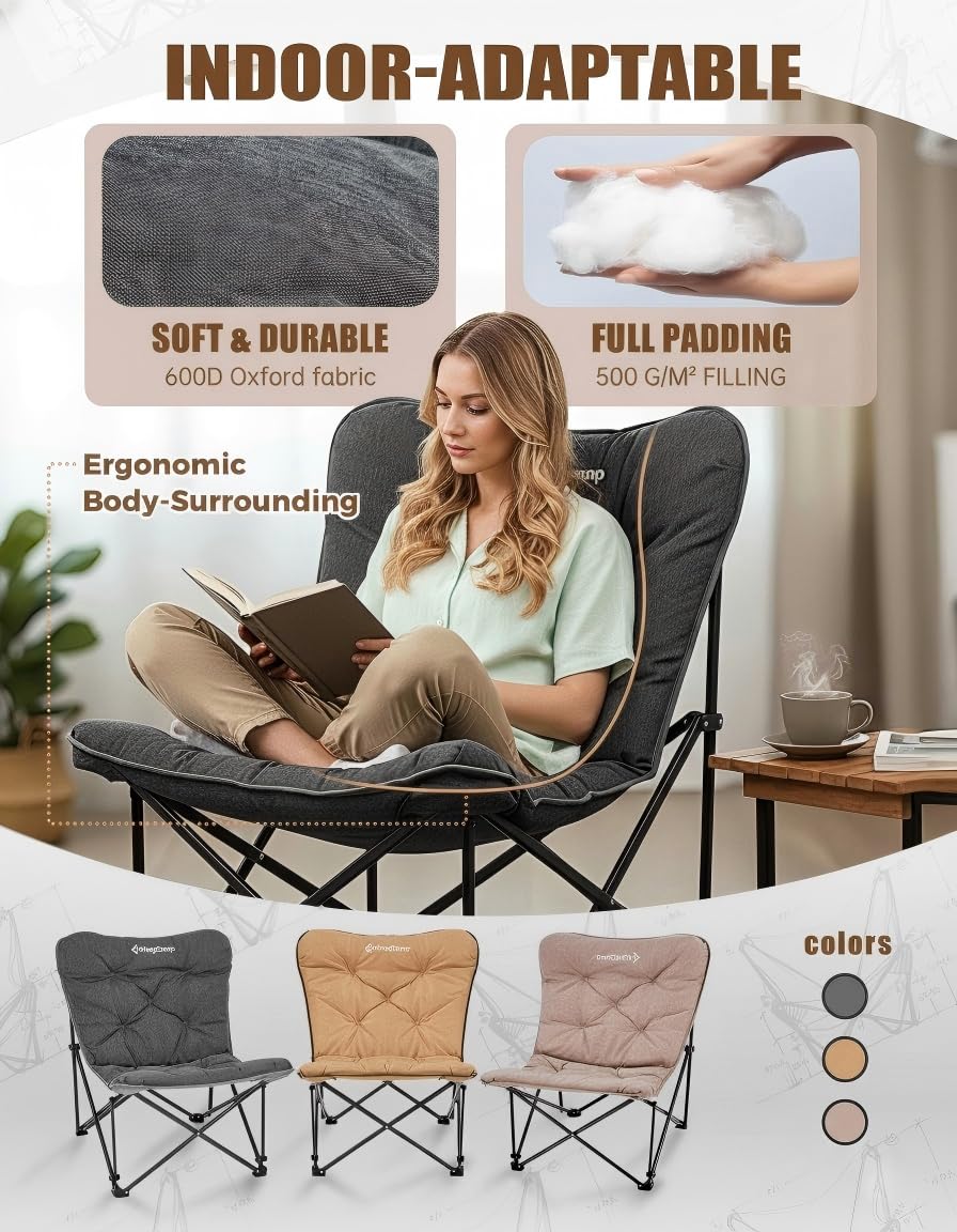 KingCamp Folding Comfy Butterfly Chair Oversized Padded Camping Chairs for Adults Comfortable Camp Chair 300lbs Heavy Duty with High Back for Outdoor Lawn Patio Bedroom Living Room Dorm