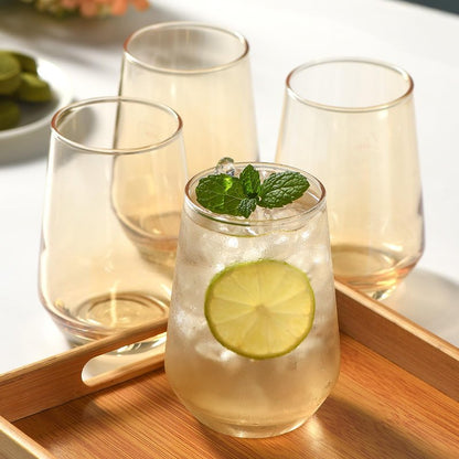 NobleWares Drinking Glasses - Set of 4-13oz. Margarita Glass Cups - Dishwasher Safe Cocktail Clear Heavy Base Tall Beer Glasses, Water Glasses, Bar Glass, Wine, Juice, Iced Tea Glass Cups Gold