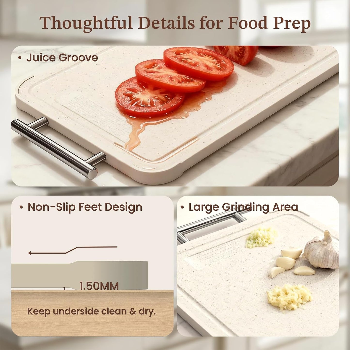 Skiennix Stainless Steel Cutting Board - Double-Sided Non-Toxic Chopping Board for Meat | 15.8"L x 10.2"W