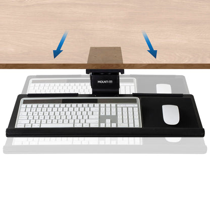 Mount-It! Under Desk Keyboard Tray, Adjustable Slide-Out Keyboard & Mouse Platform, 26.38" W × 10" D, Ergonomic Wrist Rest, Height Tilt & Swivel, Heavy-Duty Bolt-On Keyboard Drawer for Home Office