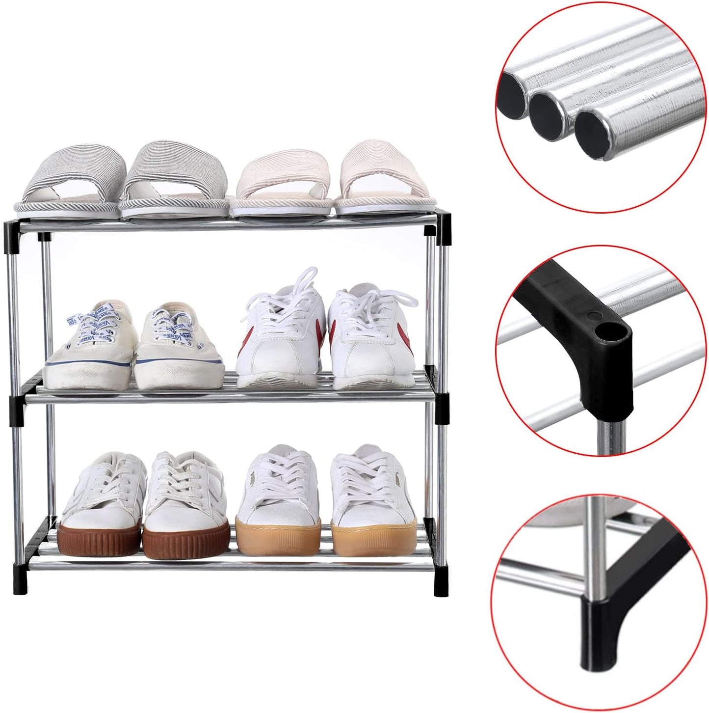 Jucaifu Stackable Shoe Rack - Space-Saving 3-Tier Organizer for Entryway, Hallway & Closet | Black