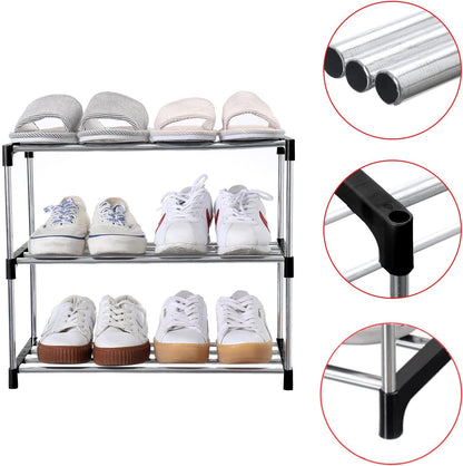 Jucaifu Stackable Shoe Rack - Space-Saving 3-Tier Organizer for Entryway, Hallway & Closet | Black