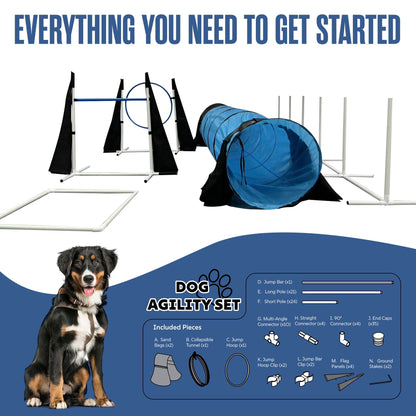 Houseables Dog Agility Course Backyard Set, Dog Agility Equipment, Obstacle Course Backyard, Training and Exercise Equipment, Play Tunnel, Weave Poles, Jumps, Pause Box for Playground, Park, Indoor