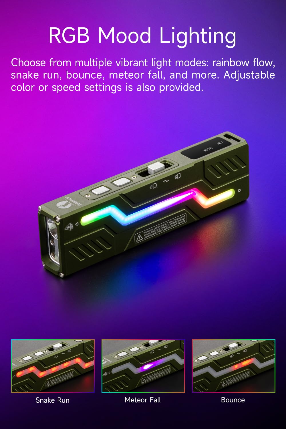 MoonBox 3.0 Multi-Functional Flashlight with 1200 Lumens, UV Detection, RGB Mood Light, Side Work Light, USB-C Rechargeable, IPX6 Waterproof, Compact Flat Design for EDC & Outdoor Adventures