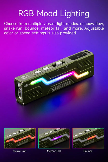 MoonBox 3.0 Multi-Functional Flashlight with 1200 Lumens, UV Detection, RGB Mood Light, Side Work Light, USB-C Rechargeable, IPX6 Waterproof, Compact Flat Design for EDC & Outdoor Adventures