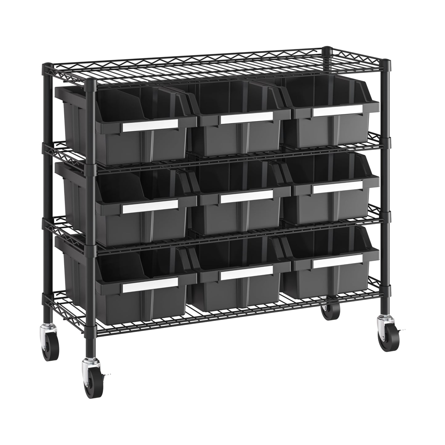 Seville Classics Heavy Duty NSF Bin Rack Solid Steel Wire Shelving Storage Unit, Patented Organizer for Garage, Warehouse, Office, Restaurant, Classroom, Kitchen, Graphite, 4-Tier includes 9 Bins