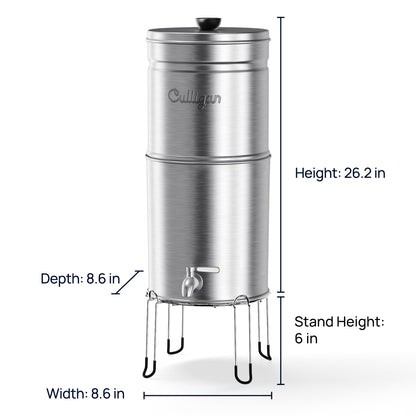 Culligan MaxClear 2.25 Gallon Gravity Water Filter System, Brushed Stainless-Steel Countertop Water Filter NSF/ANSI Certified to Reduce Microplastics, Lead & Total PFAS, with 2 Ceramic Filters