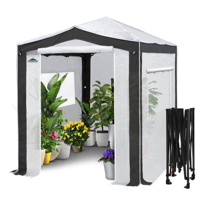 EAGLE PEAK 8x6 Portable Walk in Greenhouse with Polyester Reinforced Corners, Instant Pop Up Indoor Outdoor Gardening Green House, Roll Up Zipper Entry Doors and Mesh Windows, Gray/White