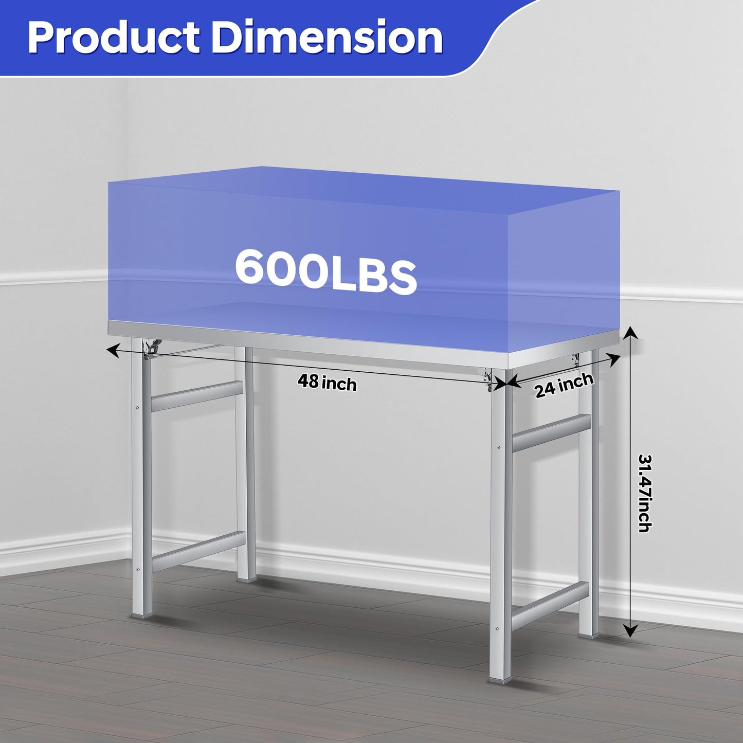 GAOMON 48" Folding Stainless Steel Table, 520 LBS Single Tier Commercial Worktable Workstation for Prep & Work, NSF Stainless Steel Kitchen Island for Home Kitchen Restaurant Garage Warehouse