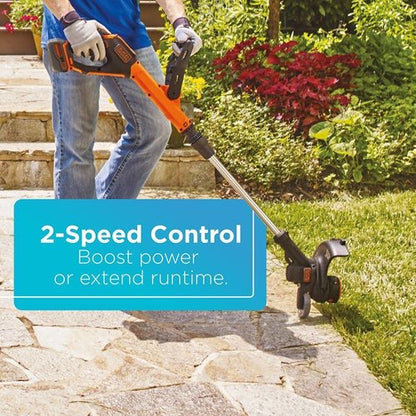 BLACK+DECKER 20V MAX String Trimmer & Edger - EasyFeed Weed Wacker with 12-Inch Cutting Width & 2 Speed Control, Battery Included