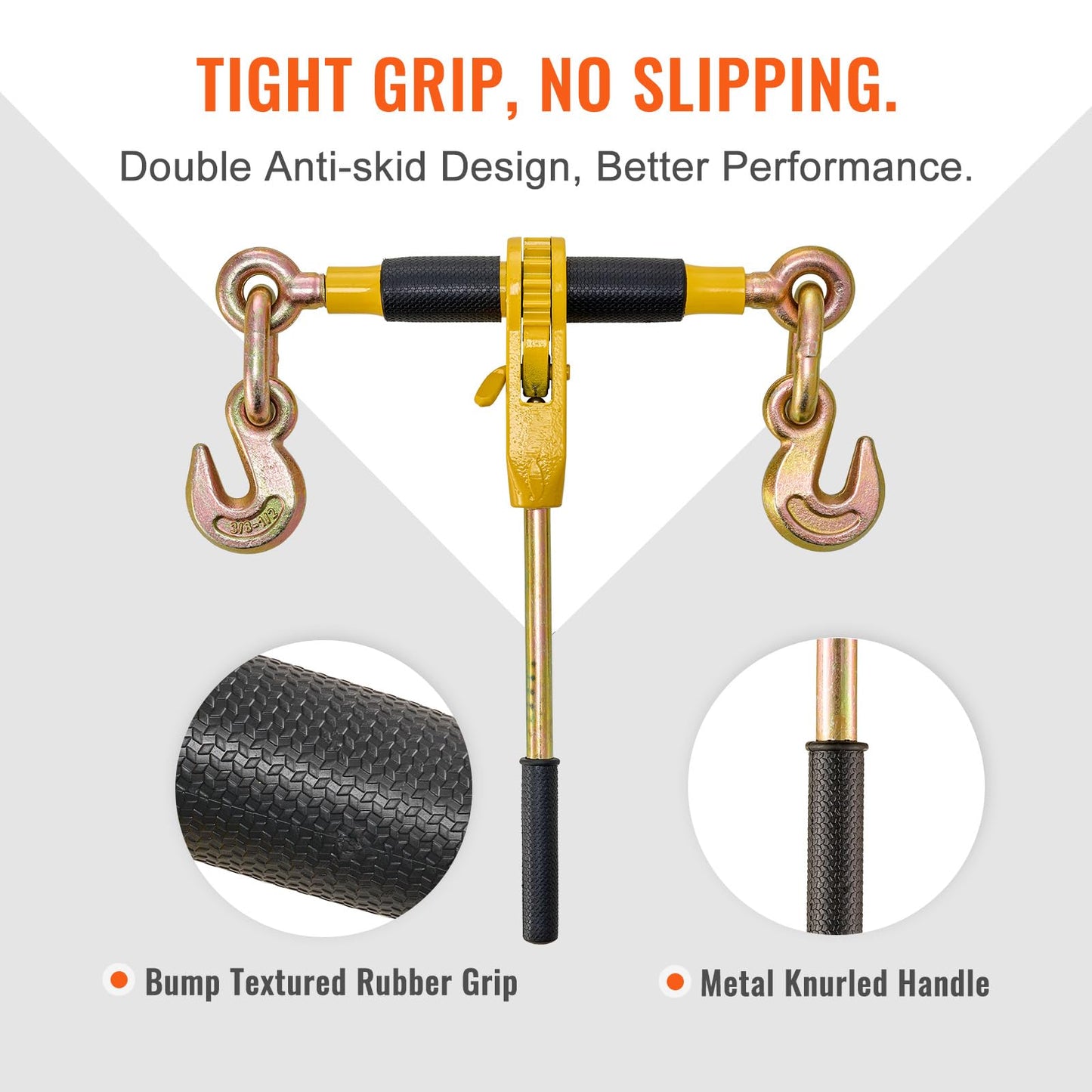 VEVOR Ratchet Binder with 5/16-3/8 inch, 7100 lbs Load Limit G80, Detachable Anti-Skid Handle, Tie Down Hauling Binders for Flatbed Truck Trailer, 2 Set Black & Yellow