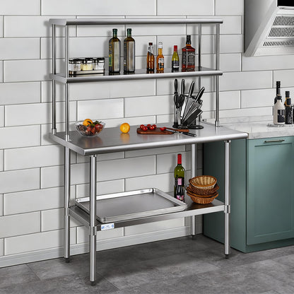 Hally Double Overshelf of Stainless Steel 12'' x 72'' Weight Capacity 420lb, Commercial 2 Tier Shelf for Prep & Work Table in Restaurant, Home or Kitchen