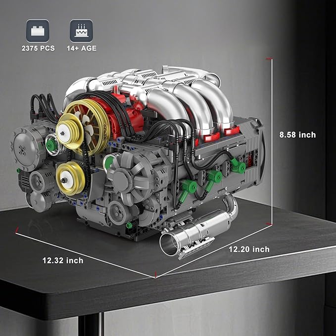 NUTCRACKER Flat Engine Building Set V8 Model Engine Kit Mini Engine Scale Model with Motor That Works DIY STEM Project Building Toy Creative Birthday Gift for Adult Boys 14+ (2375 Pieces)