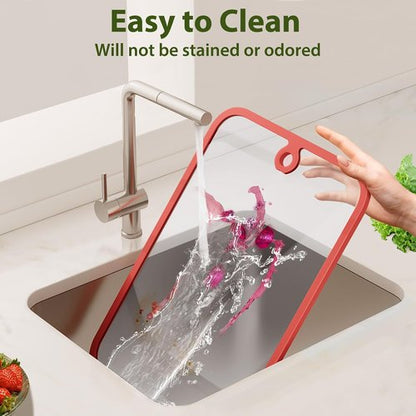 Freshmage Glass Cutting Boards - 2-Piece Non-Slip Chopping Board Set with Hanging Hole | Dishwasher-Safe Clear Design for Kitchen Meal Prep & Serving