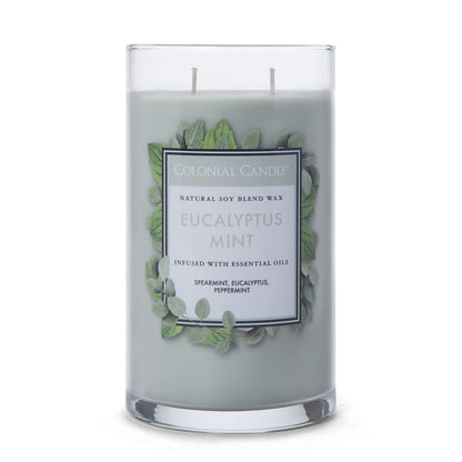 Colonial Candle Eucalyptus Mint Scented Jar Candle, Classic Cylinders Collection, 2 Wick, Green, 19 oz - Up to 120 Hours Burn