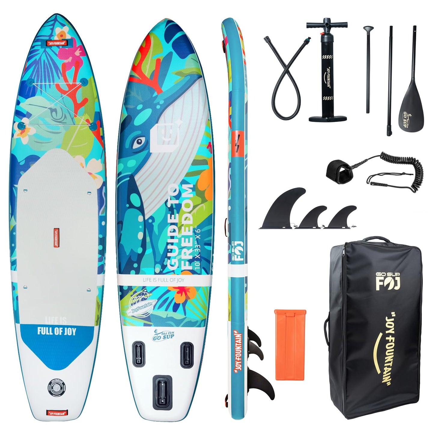 FOJ JOYFOUNTAIN 10'/11' Inflatable Stand Up Paddle Board with Premium SUP Paddleboard Accessories, Wide Stable Anti-Slip EVA Deck,Paddle Boards for Adults & Youth of All Skill Levels (11' Whale)